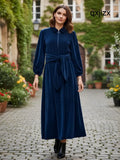 ’Imogen’ Stretch Velvet Midi Dress | Navy - Maxi Dresses