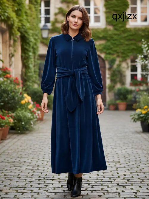 ’Imogen’ Stretch Velvet Midi Dress | Navy - Maxi Dresses