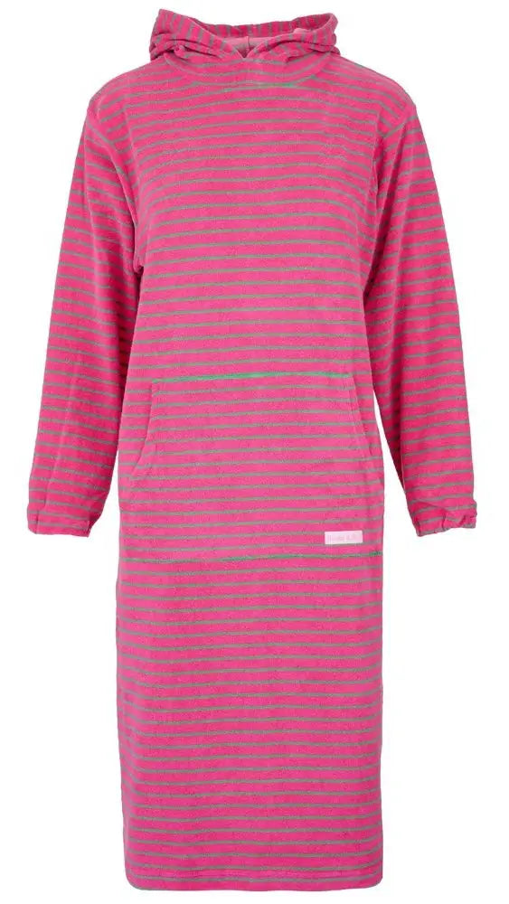 Jamie Striped Towelling Hooded Robe | Fuchsia & Apple - Adult Towelling Robe