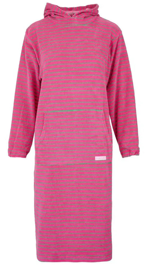 Jamie Striped Towelling Hooded Robe | Fuchsia & Apple - Adult Towelling Robe