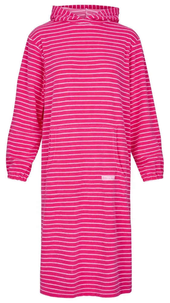 Jamie Striped Towelling Hooded Robe | Fuchsia & White - Adult Towelling Robe