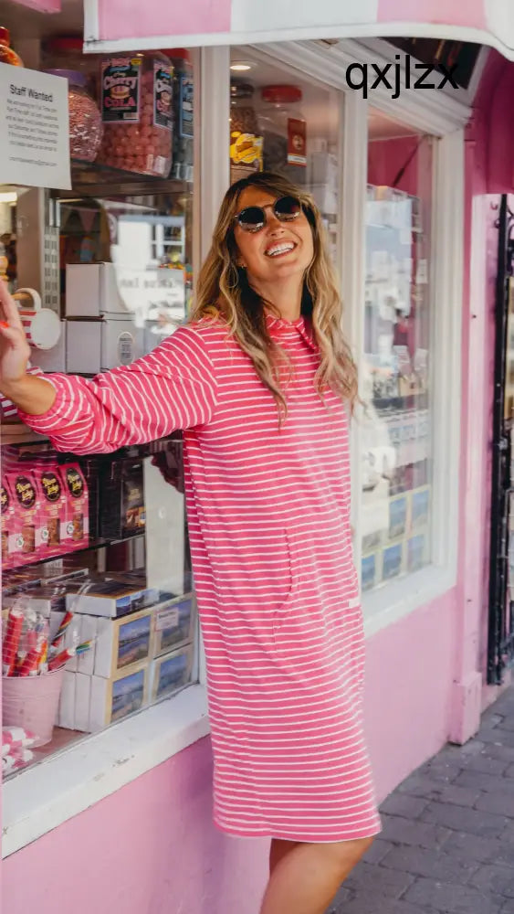 Jamie Striped Towelling Hooded Robe | Fuchsia & White - Adult Towelling Robe