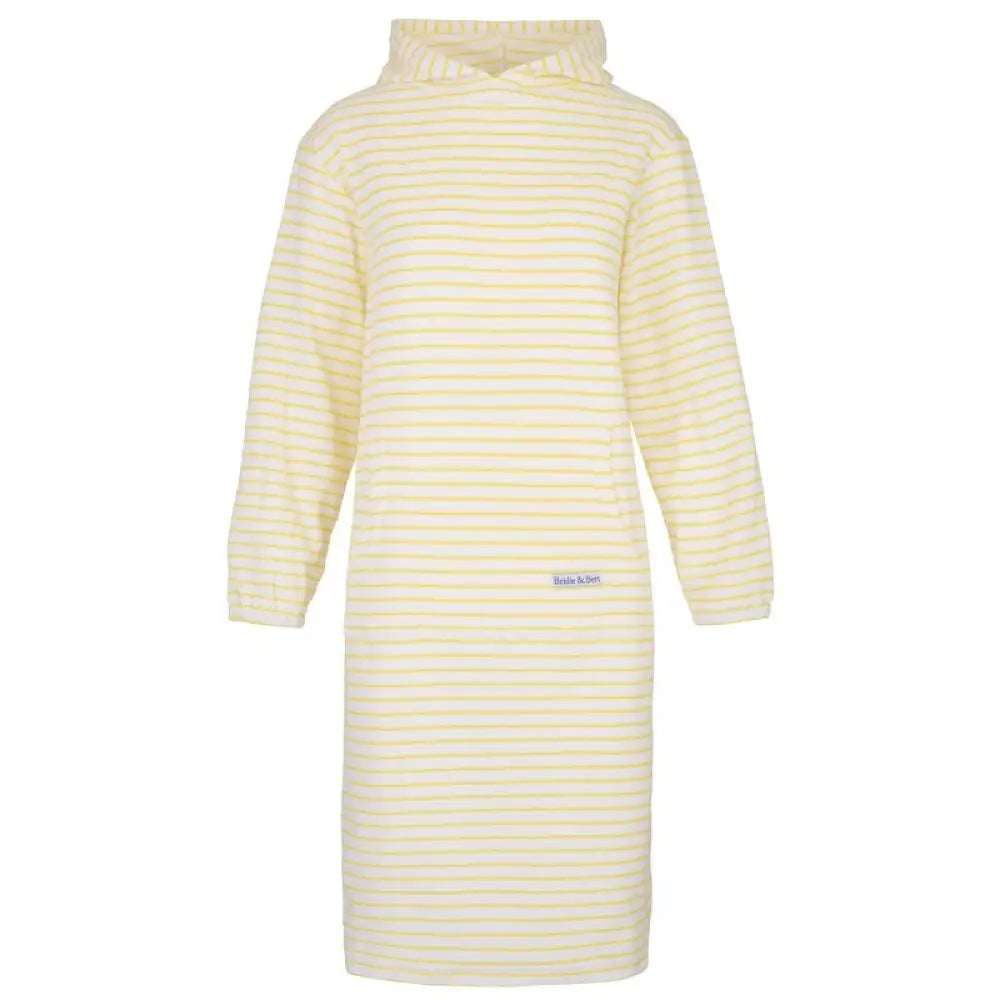 Jamie Striped Towelling Hooded Robe | White & Lemon - Adult Towelling Robe