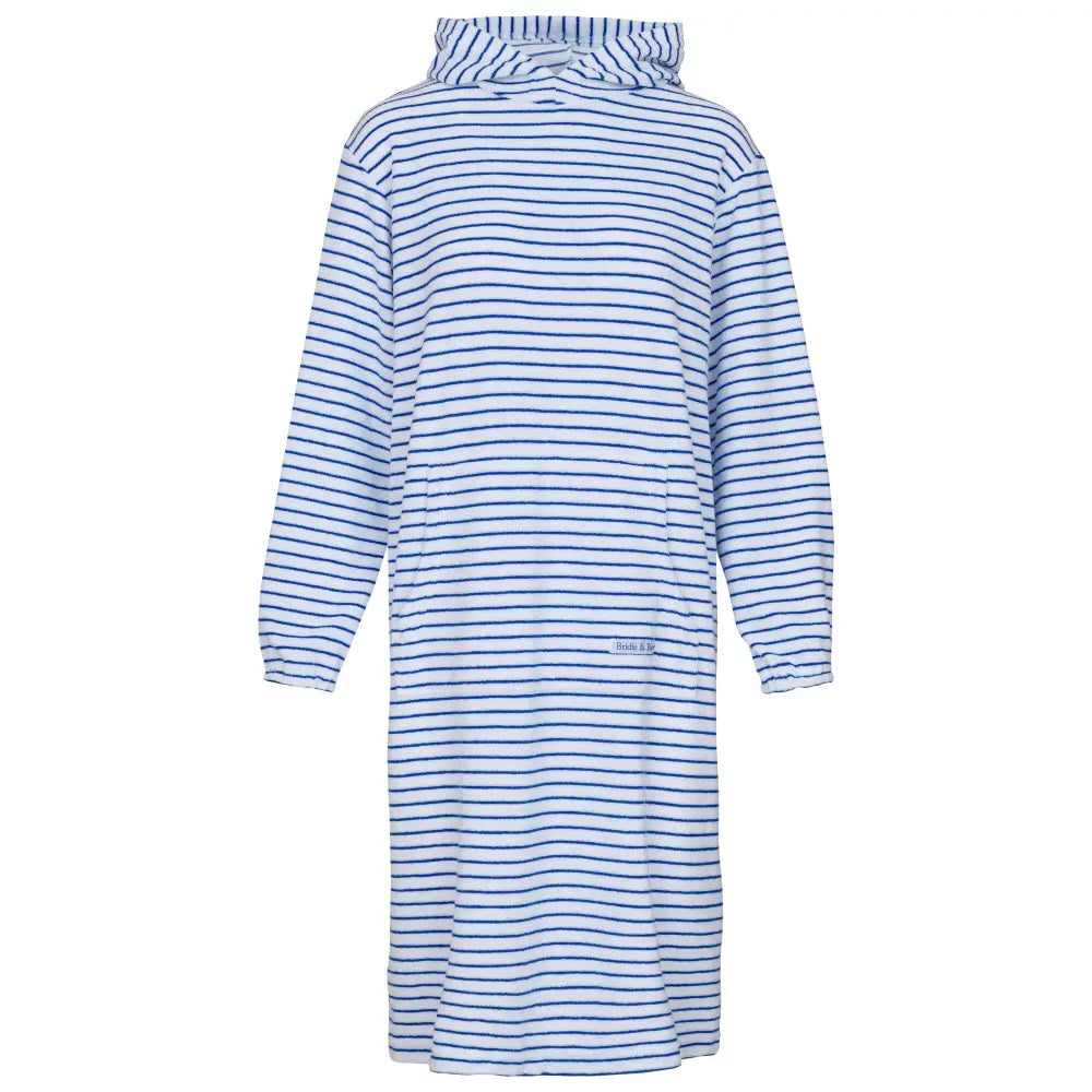 Jamie Striped Towelling Hooded Robe | White & Marine - Adult Towelling Robe