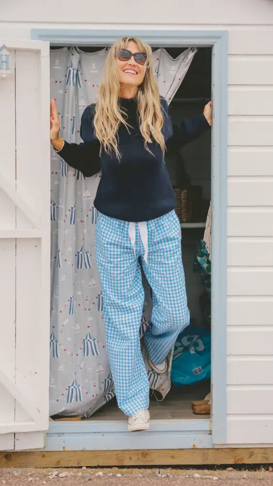 Slouchy Trousers Bottoms | Blue Gingham - Slouchy Bottoms
