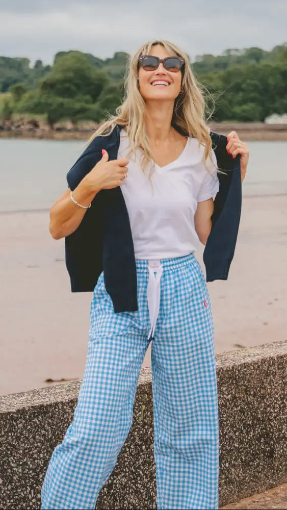 Slouchy Trousers Bottoms | Blue Gingham - Slouchy Bottoms