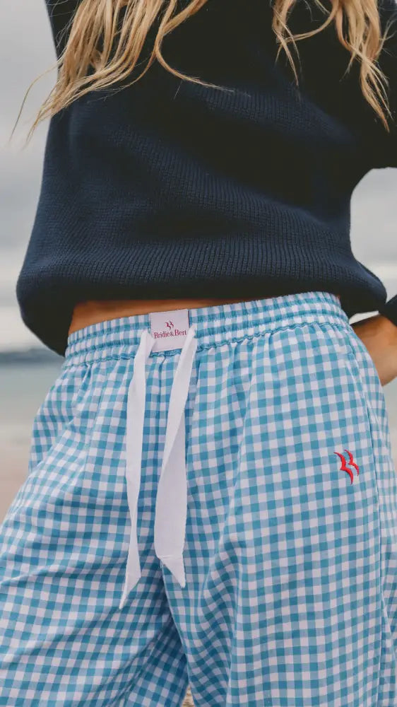 Slouchy Trousers Bottoms | Blue Gingham - Slouchy Bottoms