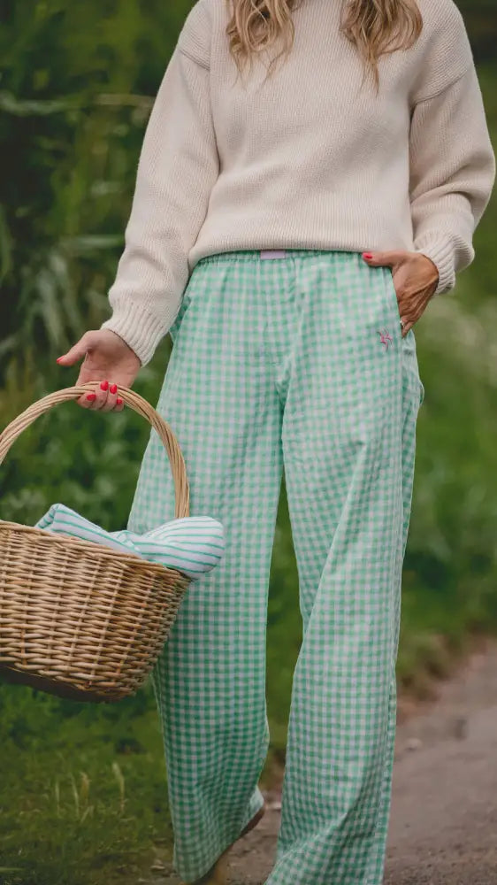 Slouchy Trousers Bottoms | Green Gingham - Slouchy Bottoms