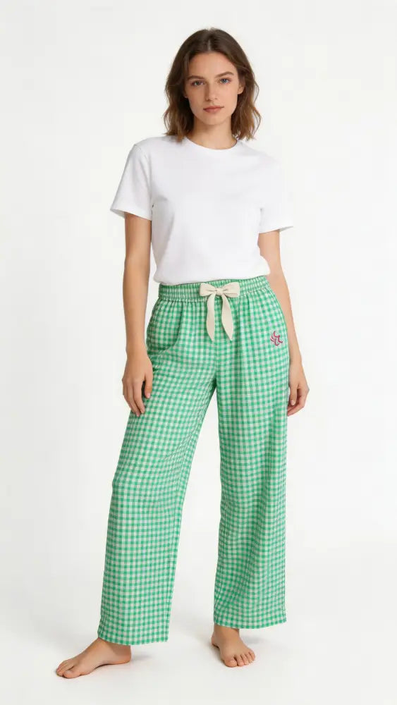 Slouchy Trousers Bottoms | Green Gingham - Slouchy Bottoms