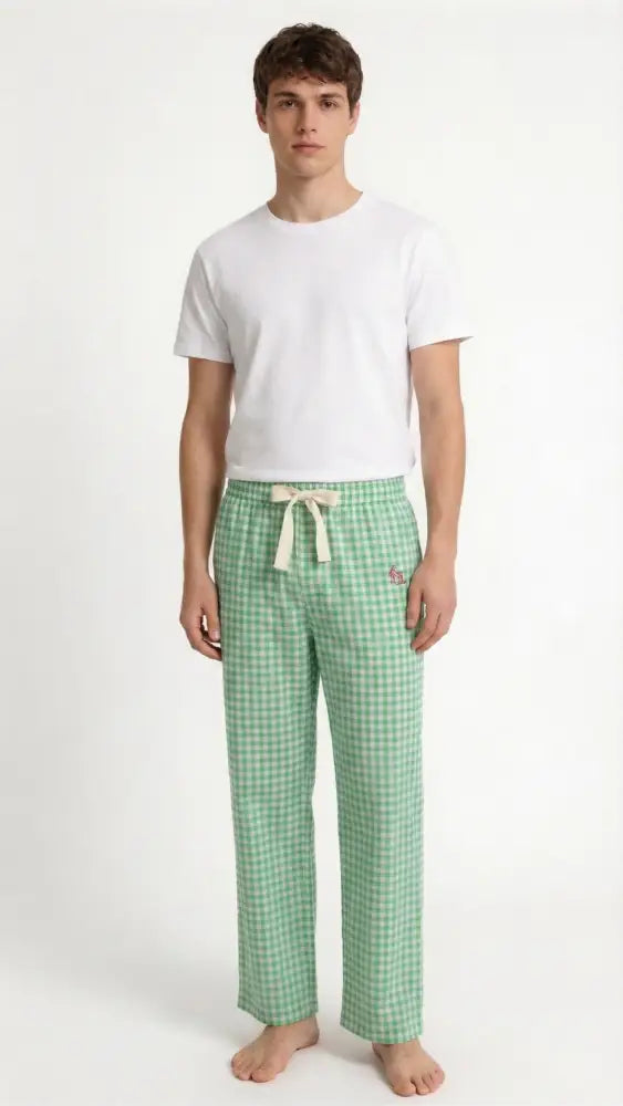 Slouchy Trousers Bottoms | Green Gingham - Slouchy Bottoms