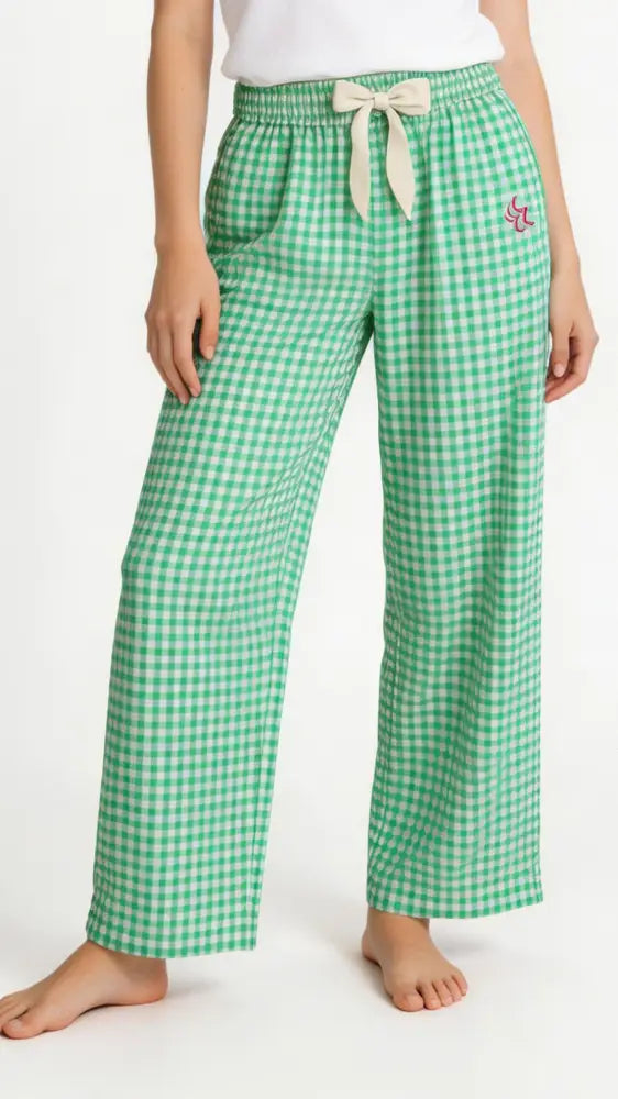 Slouchy Trousers Bottoms | Green Gingham - Slouchy Bottoms