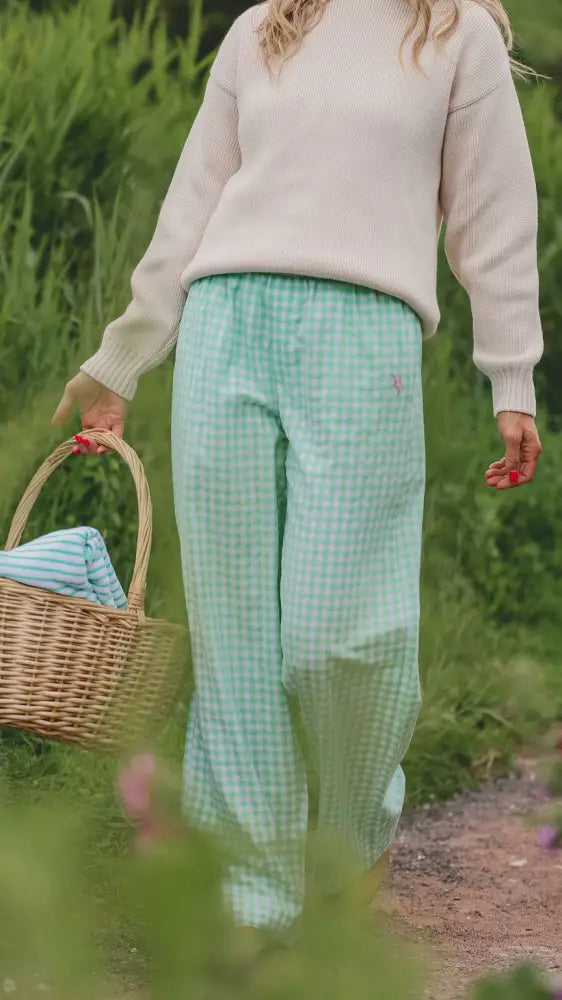 Slouchy Trousers Bottoms | Green Gingham - Slouchy Bottoms