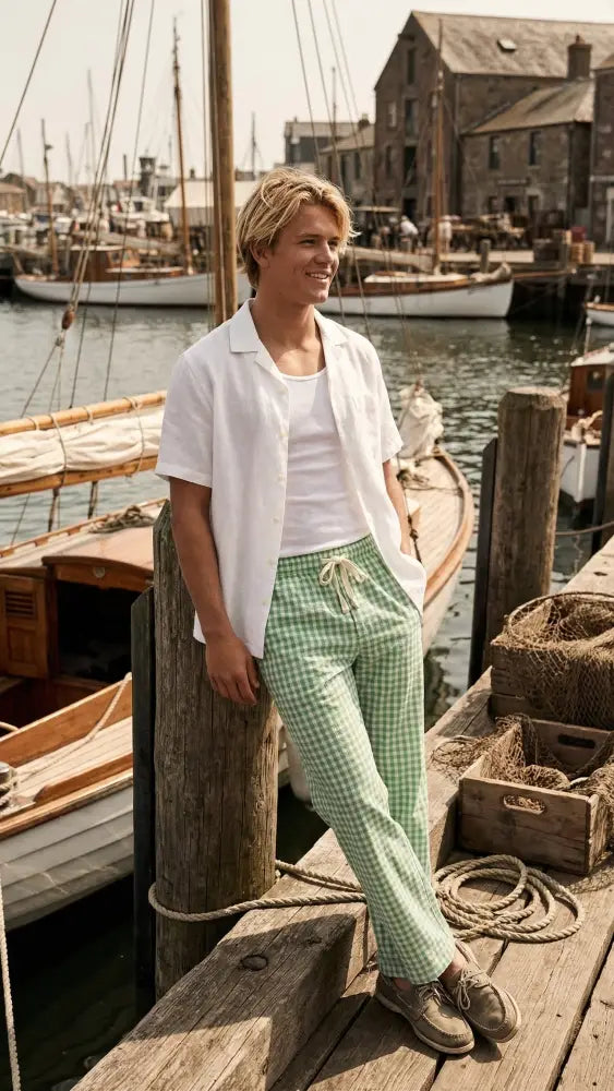 Slouchy Trousers Bottoms | Green Gingham - Slouchy Bottoms