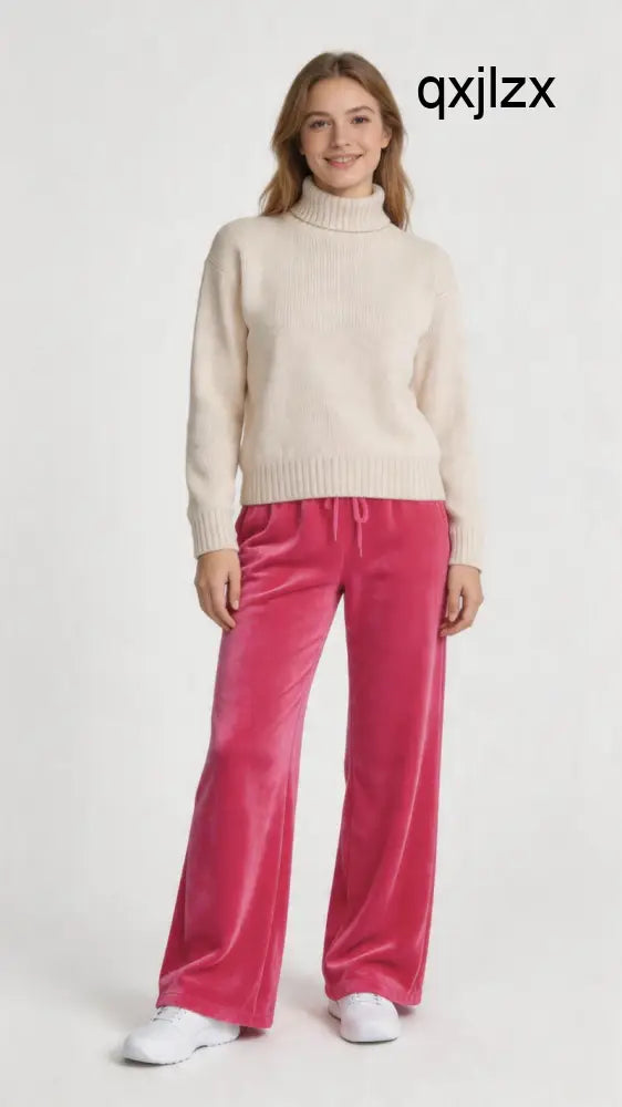 Stretch Towelling Wide Leg Jogging Bottoms | Fuchsia - Womens Jogging Bottoms