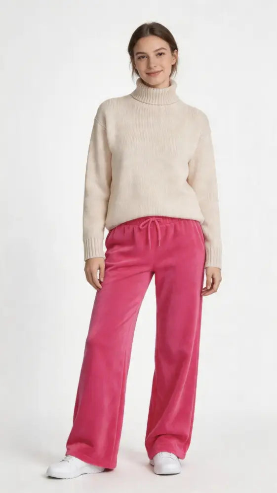 Stretch Towelling Wide Leg Jogging Bottoms | Fuchsia - Womens Jogging Bottoms