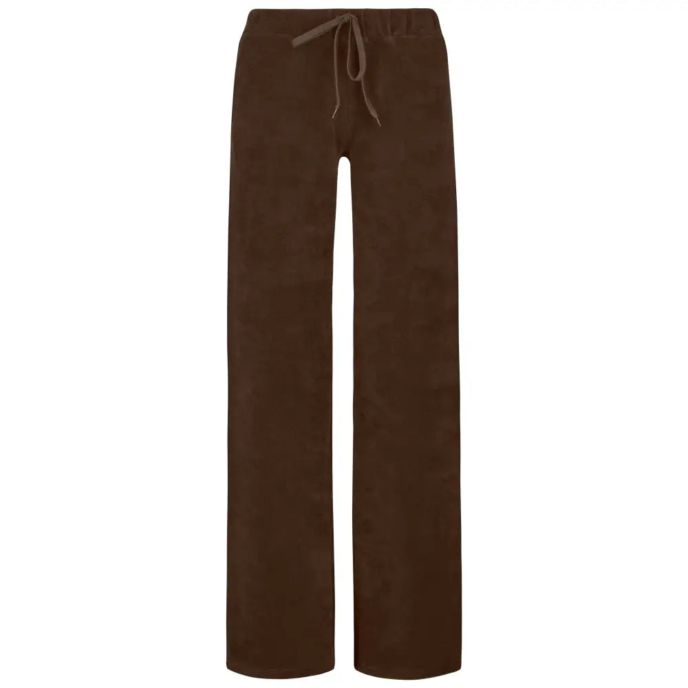 Stretch Velvet Wide Leg Jogging Bottoms | Chocolate Brown - Womens Jogging Bottoms