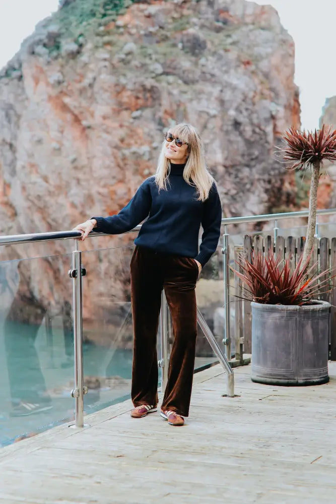 Stretch Velvet Wide Leg Jogging Bottoms | Chocolate Brown - Womens Jogging Bottoms