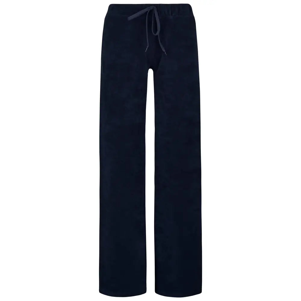 Stretch Velvet Wide Leg Jogging Bottoms | Navy - Womens Jogging Bottoms