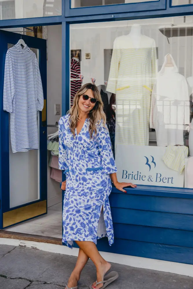 Victoria Floral Towelling Beach Dress / Cover Up | Marine Marine Trim - Beach Dress