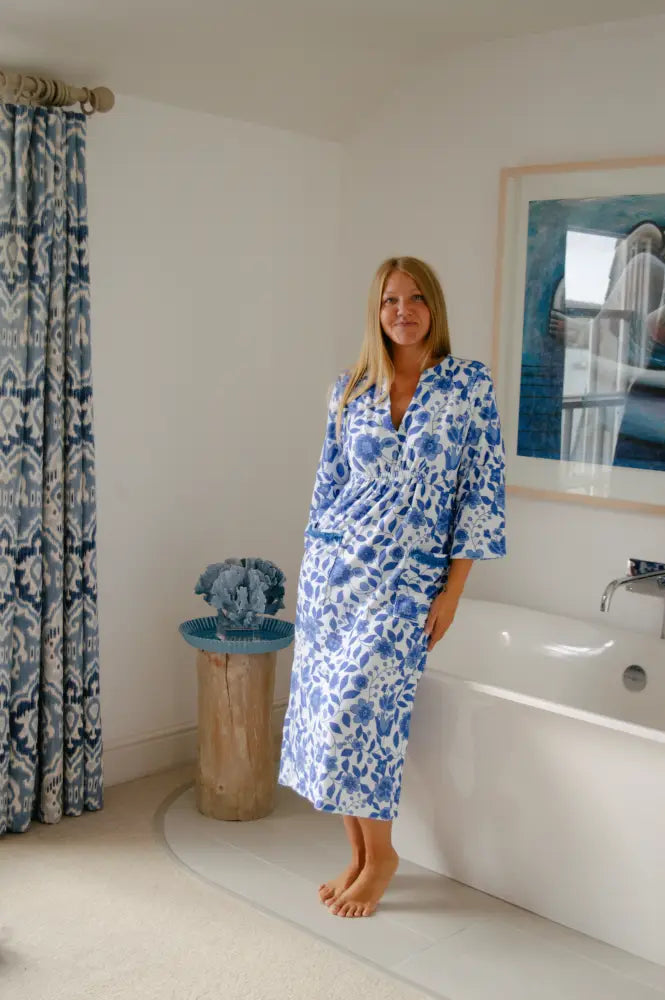 Victoria Floral Towelling Beach Dress / Cover Up | Marine Marine Trim - Beach Dress