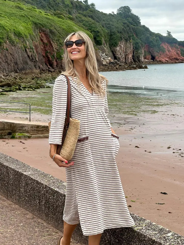 Victoria Towelling Beach Dress / Cover Up | Chocolate & Cream Chocolate Trim - Beach Dress