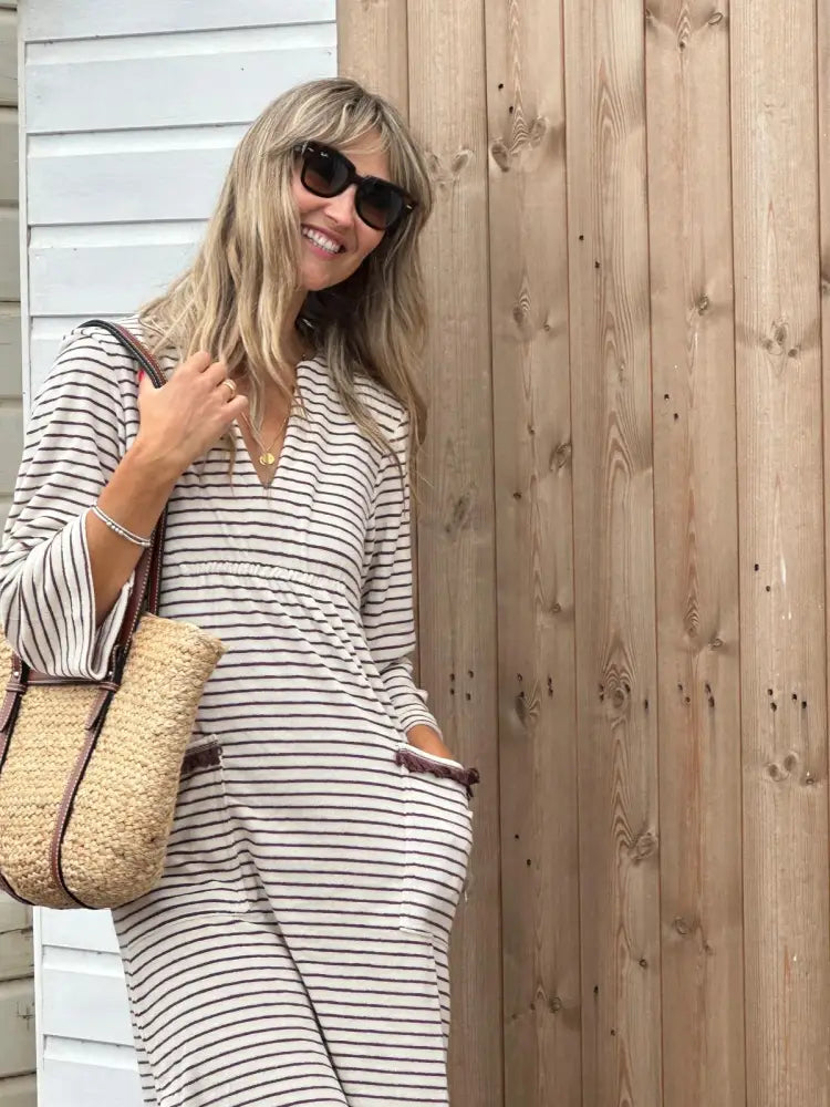 Victoria Towelling Beach Dress / Cover Up | Chocolate & Cream Chocolate Trim - Beach Dress