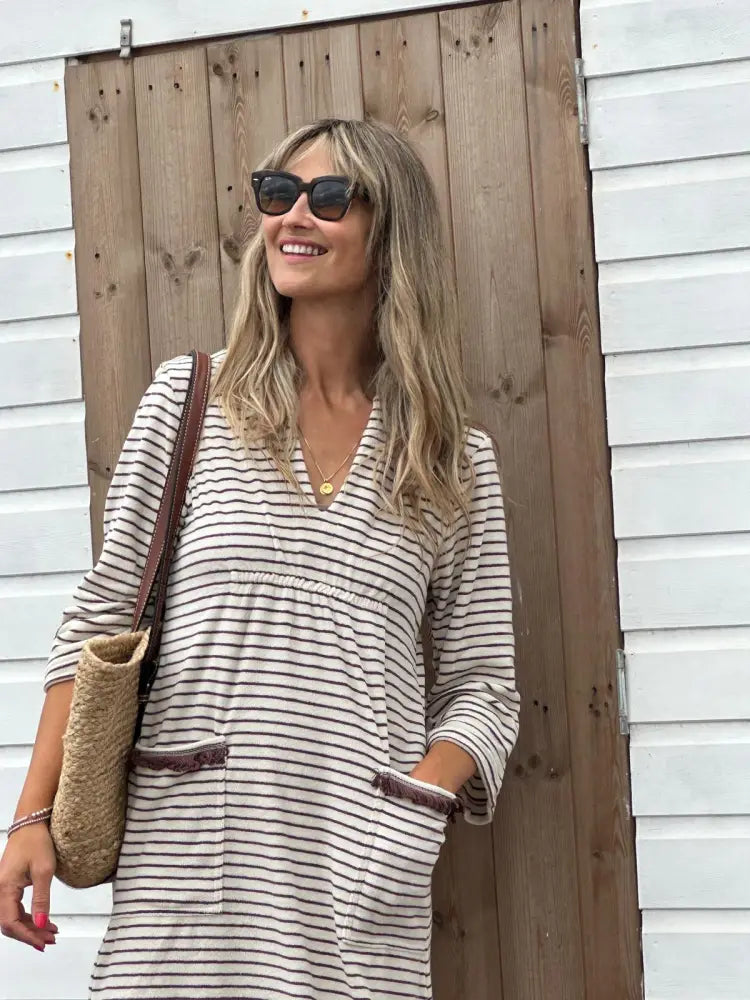 Victoria Towelling Beach Dress / Cover Up | Chocolate & Cream Chocolate Trim - Beach Dress