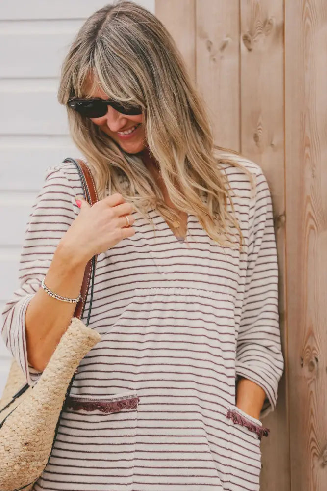 Victoria Towelling Beach Dress / Cover Up | Chocolate & Cream Chocolate Trim - Beach Dress