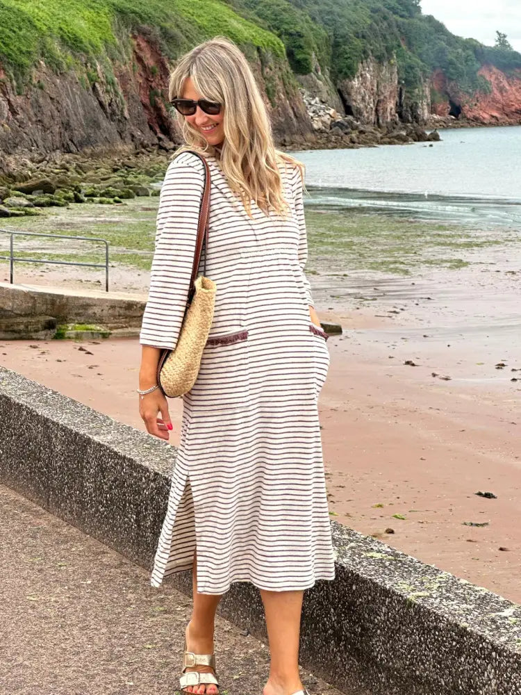 Victoria Towelling Beach Dress / Cover Up | Chocolate & Cream Chocolate Trim - Beach Dress