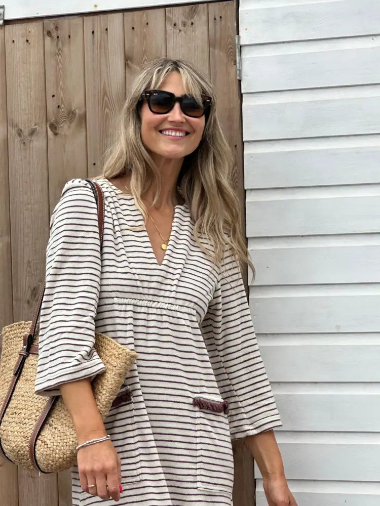 Victoria Towelling Beach Dress / Cover Up | Chocolate & Cream Chocolate Trim - Beach Dress