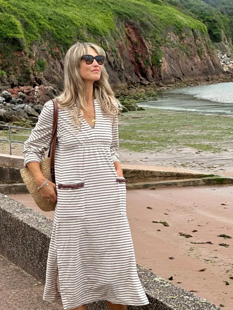 Victoria Towelling Beach Dress / Cover Up | Chocolate & Cream Chocolate Trim - Beach Dress