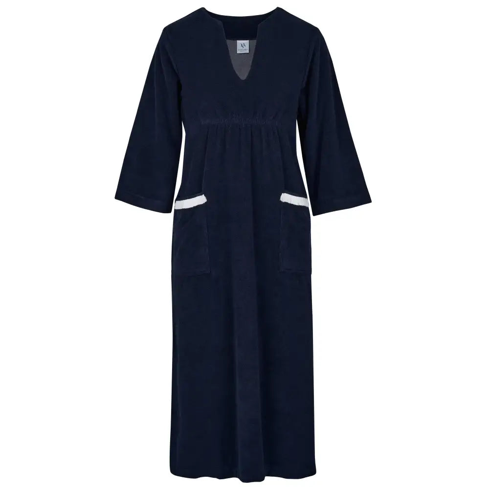 Victoria Towelling Beach Dress / Cover Up | Navy White Trim - Womens Cover-up