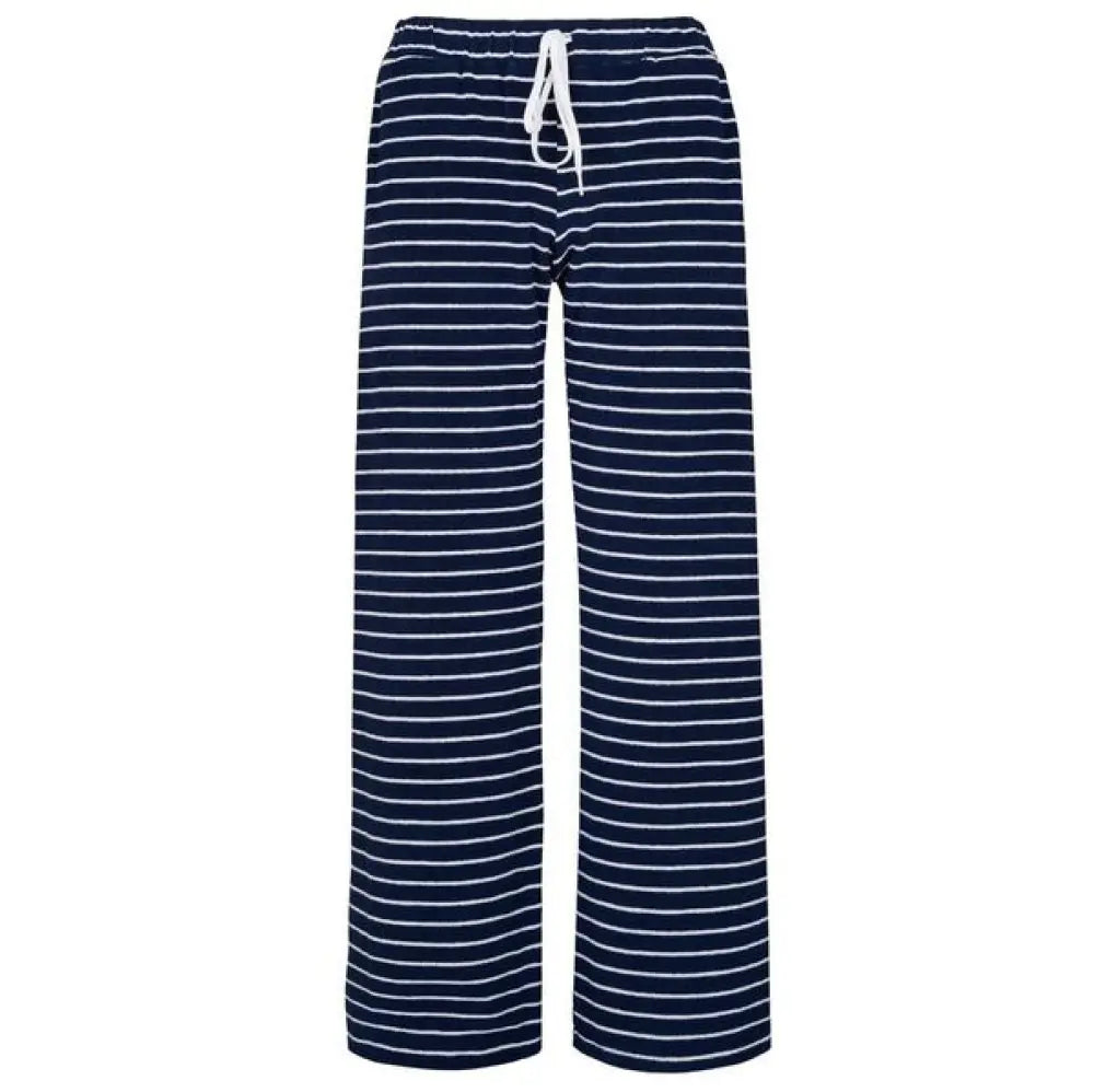 Womens Striped Towelling Wide Leg Jogging Bottoms | Navy & White - Womens Jogging Bottoms
