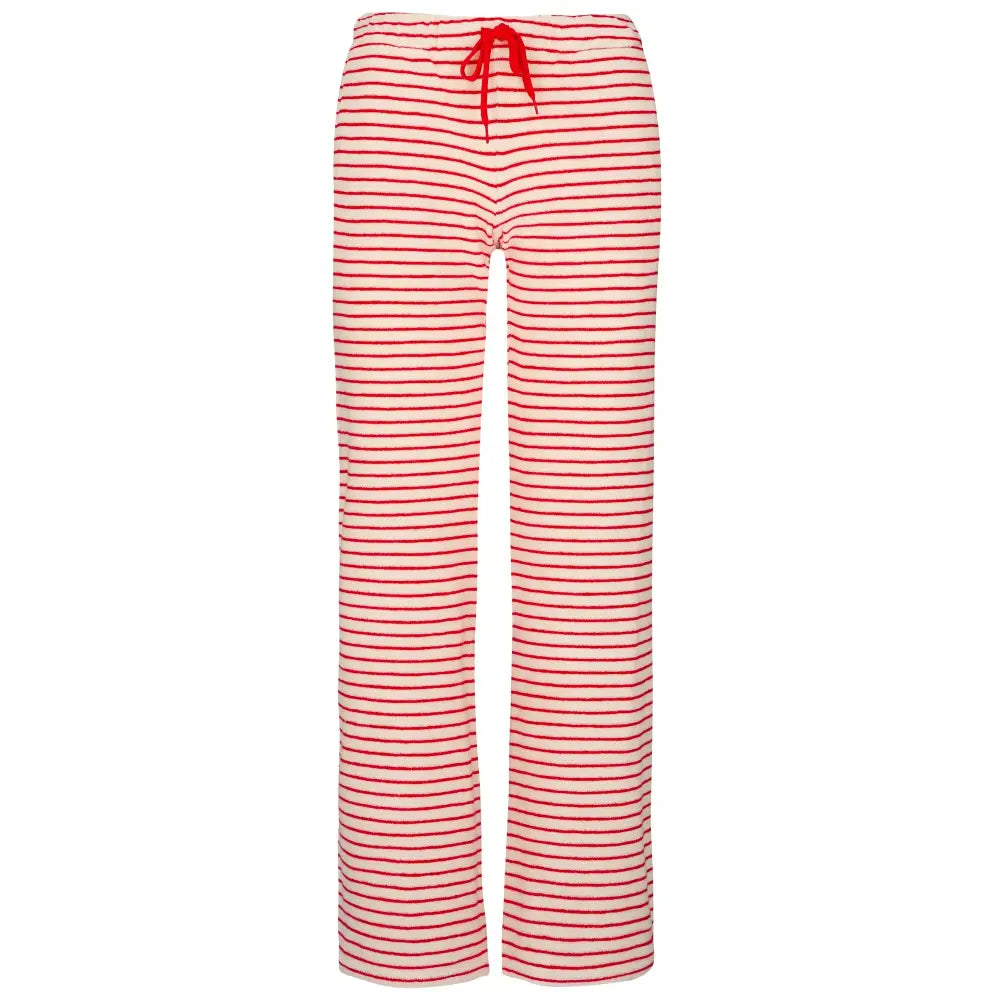 Womens Striped Towelling Wide Leg Jogging Bottoms | Strawberries & Cream - Womens Jogging Bottoms