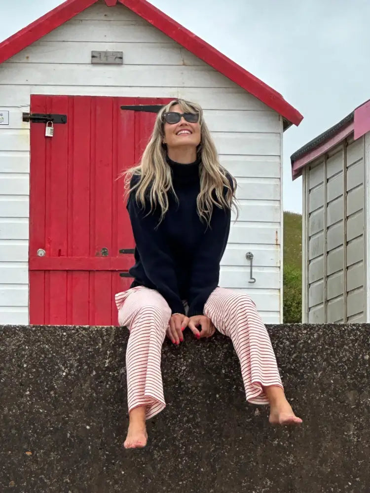 Womens Striped Towelling Wide Leg Jogging Bottoms | Strawberries & Cream - Womens Jogging Bottoms