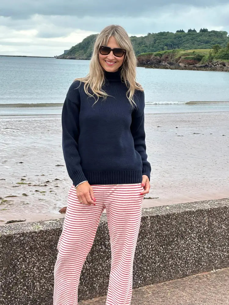 Womens Striped Towelling Wide Leg Jogging Bottoms | Strawberries & Cream - Womens Jogging Bottoms