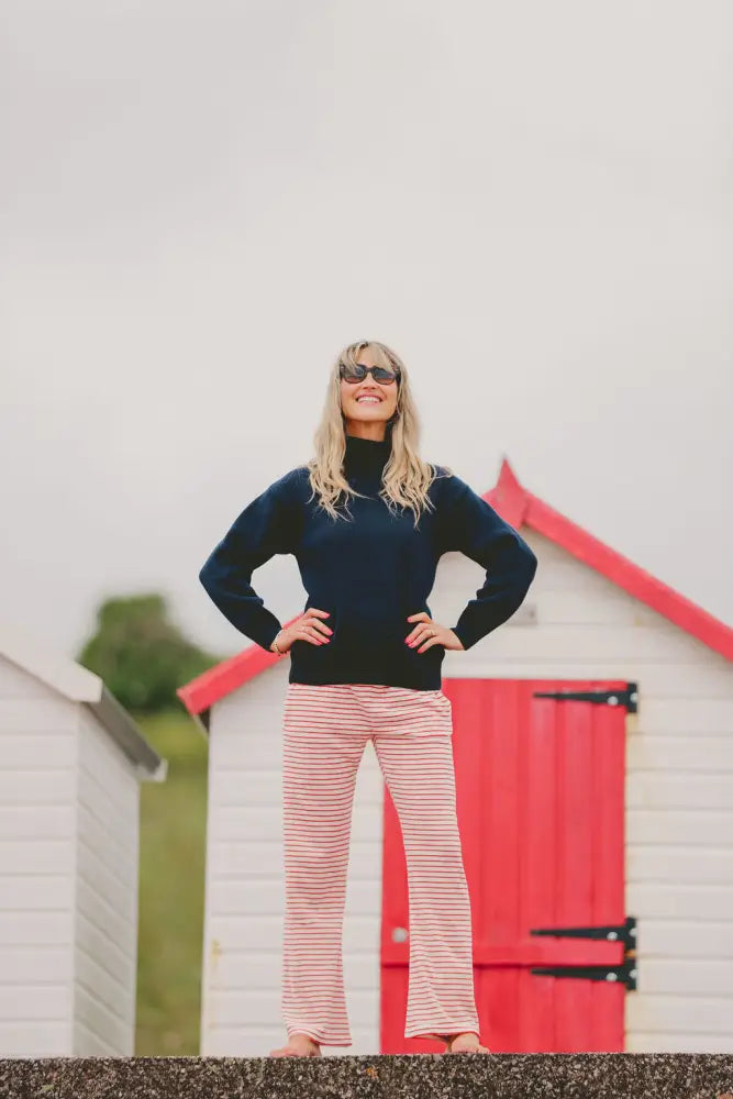 Womens Striped Towelling Wide Leg Jogging Bottoms | Strawberries & Cream - Womens Jogging Bottoms