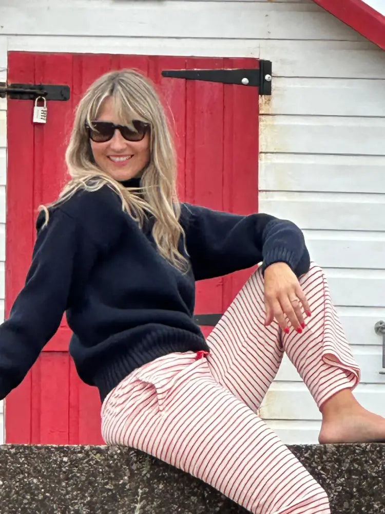 Womens Striped Towelling Wide Leg Jogging Bottoms | Strawberries & Cream - Womens Jogging Bottoms