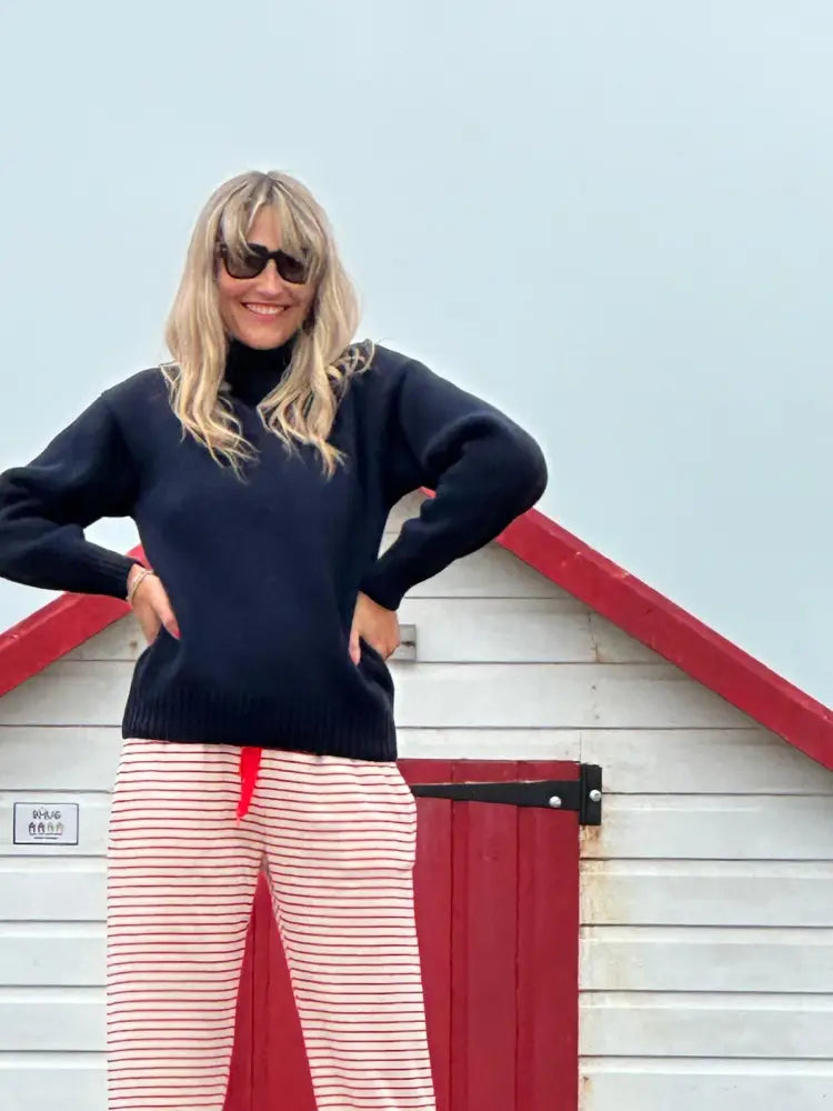 Womens Striped Towelling Wide Leg Jogging Bottoms | Strawberries & Cream - Womens Jogging Bottoms